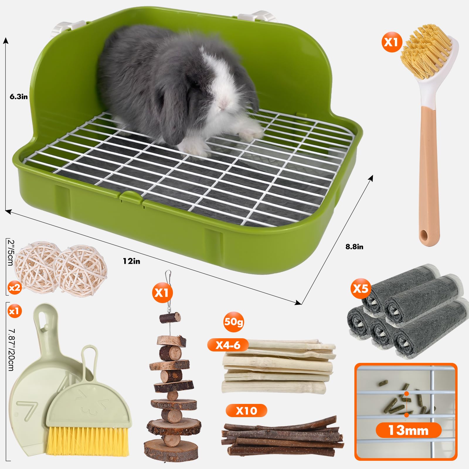 Rabbit Litter Box, Bunny Litter Box, Guinea Pig Potty Trained, Square Small Animal Toilet Potty Pan for Rabbit Guinea Pig Ferret Hamster Chinchilla (Grass Green) - image 2
