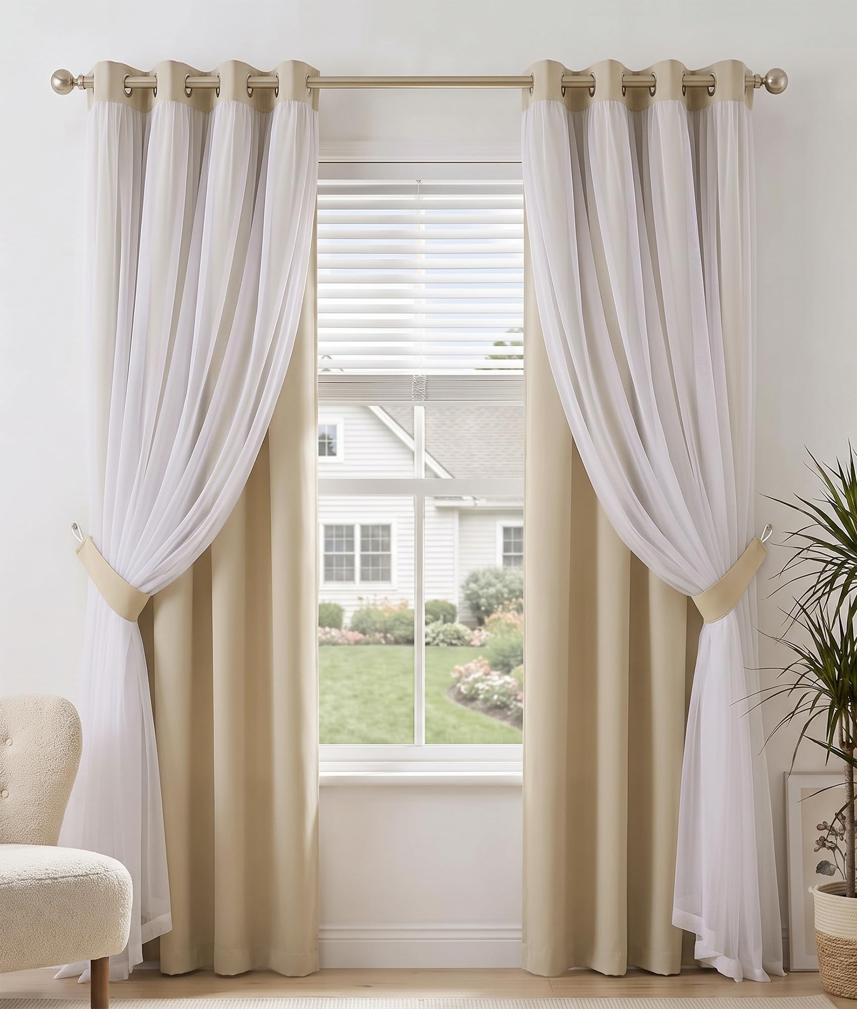 PONY DANCE Sheer Window Curtains, 52 by 95 in, Biscotti Beige, 2 Pieces