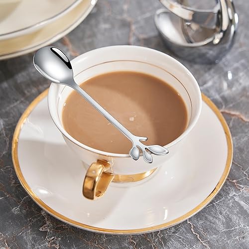 Miniatura 57 de AnSaw Elegantes cucharas de café de hoja negra, 10 piezas, 4.7 pulgadas, mini cucharas de té de café expreso y postre, perfectas para Demitasse
