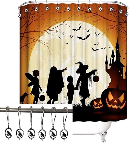 Miniatura 2 de Ganchos para cortina de ducha de cuervo negro, 12 piezas de cuervo espeluznante de Halloween, anillos de cortina de ducha de metal, estilo gótico,