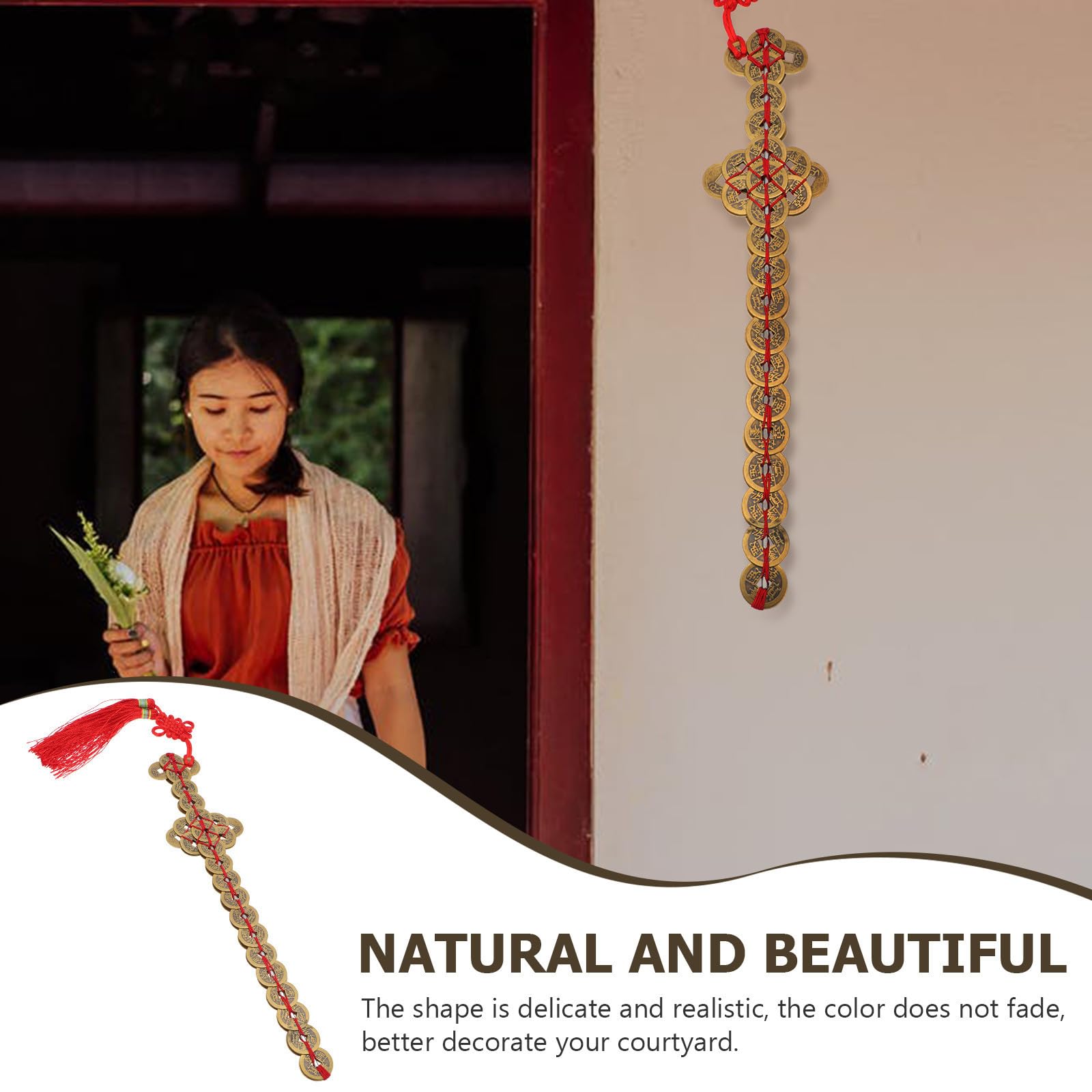 SHINEOFI Espada Decorativa de Cobre Monedas Chinas para Fengshui, Accesorio Hogar Que Atrae Buena Energía y Protege Espacios Familiares