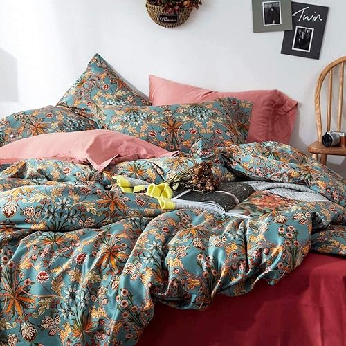 Miniatura 2 de EAVD - Juego de funda de edredón floral botánico de estilo vintage tamaño Queen, suave, 100 % algodón, con cierre de cremallera, 4 lazos, para