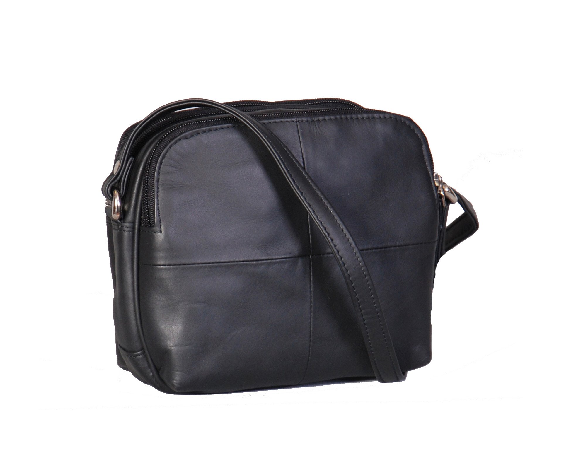 A1 FASHION GOODS Womens Real Soft Leather Cross Body Bag Multi Zip Top Pockets Small Sling Shoulder Bag - A939, Black, S