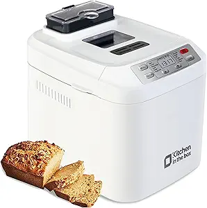 Bread Machine, Kitchen in the box 2LB 12-IN-1 Bread Maker, Gluten-Free Setting, Auto Fruit Nut Dispenser & Nonstick Pan, 2 Loaf Sizes,13H Reserve & 1H Keep Warm (White)