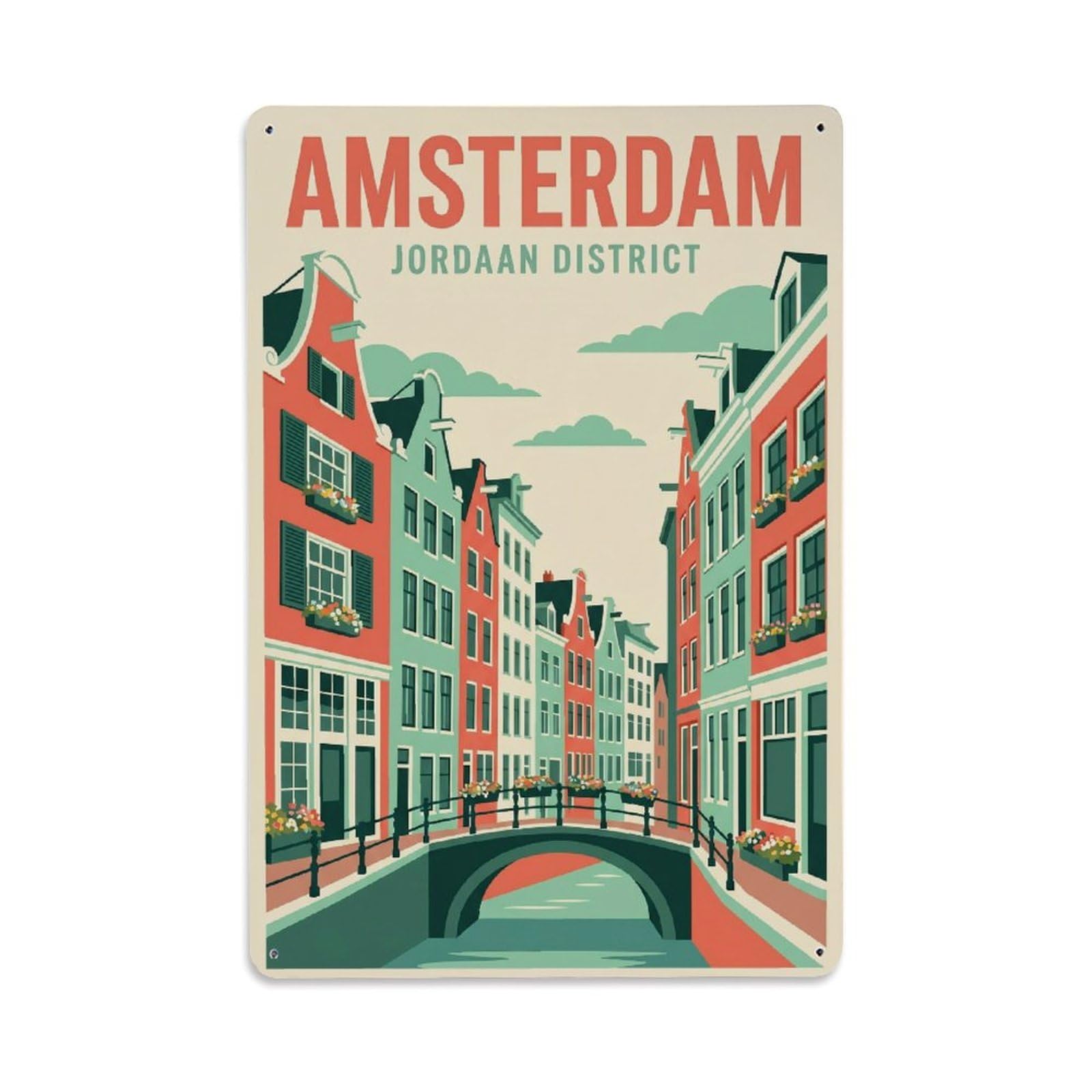 Fyrn Style Metal Tin Sign Vintage Travel Amsterdam Netherlands Select