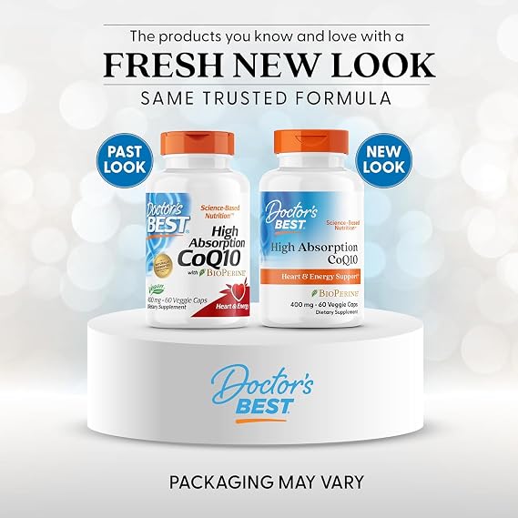 Doctor's Best High Absorption CoQ10 400mg with BioPerine Supplement - Coenzyme Q10 Caps for Heart Health & Antioxidant Support, CoQ10 400 mg for Women & Men, Non GMO - 60 Veg Capsules