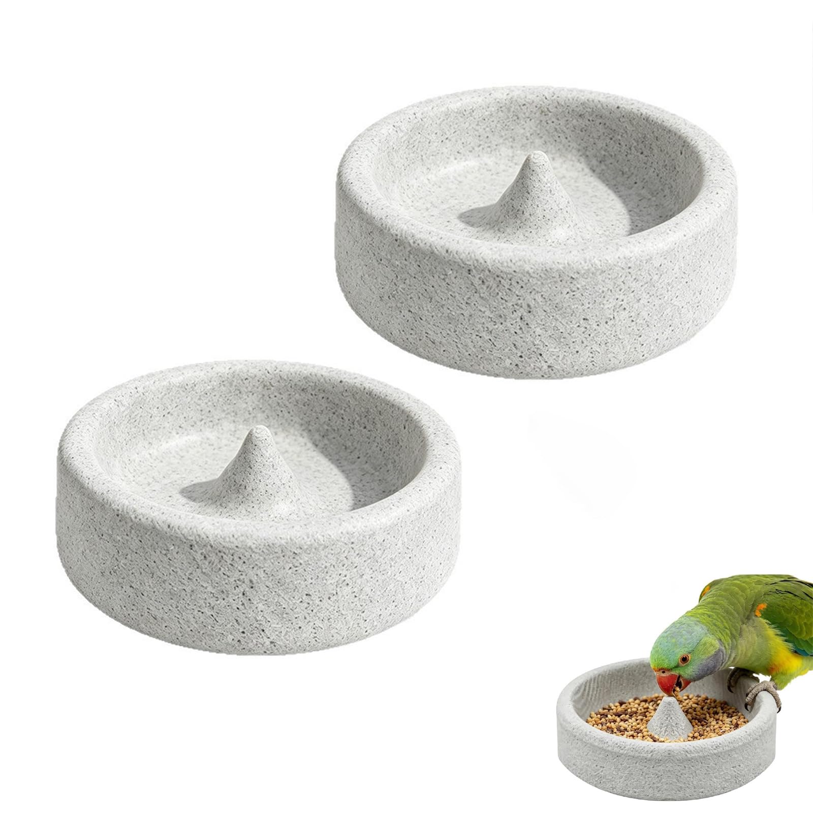 Pumice Stone Bird Feeder, Round Garden Water Bowl Sculpture, Garden Bird Feeding Station, Weatherproof Lightweight Bird Food Tray, Outdoor Garden Decor for Bird Watching, Patio, Lawn & Yard，2pcs