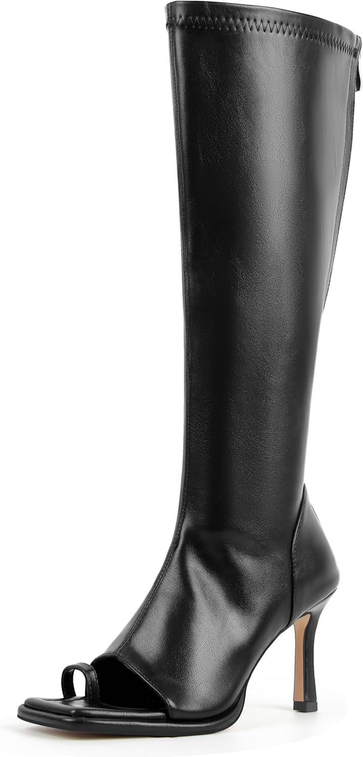 Open Toe Knee High Boots Toe-Ring Stretch Summer Boot with Zipper - Image 4