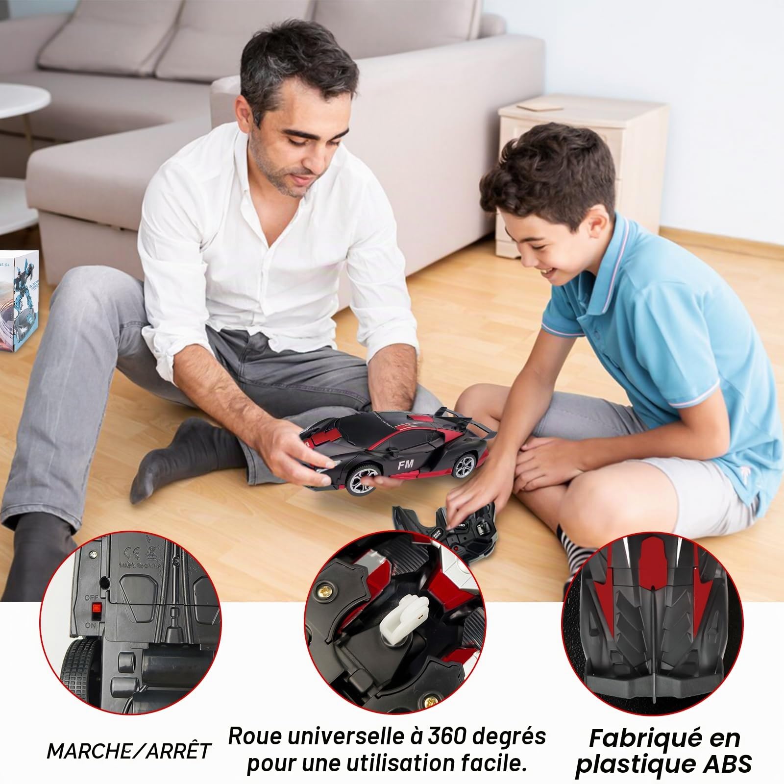 Voiture télécommandé Robot, 2 en 1 Robot Jouets Transformable, RC 2.4GHz Radiocommandée, Transformers Jouets, 360° Rotation Rechargeable, Voiture Enfant, Cadeau Enfant 3-12 Ans.