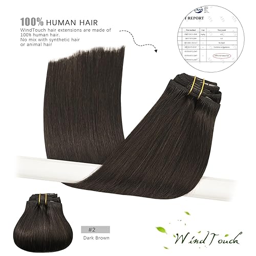 Miniatura 5 de WindTouch - Extensiones de cabello humano con pinzas, color castaño oscuro, 2.47 onzas, N. 2, 12 pulgadas, 7 unidades, para mujer