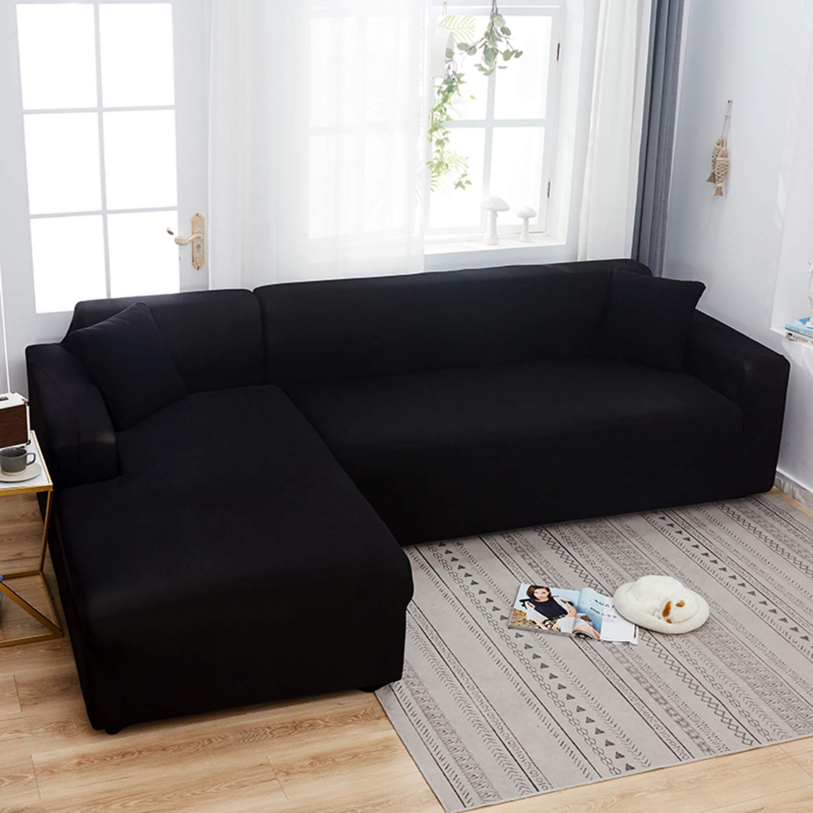 Couverture de sofa anti-glissement avec sangles | Housse canapé déperlante extensible 2 pièces