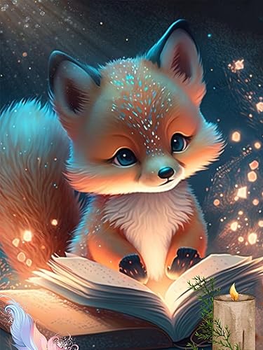 mrpwnle Kits de pintura de diamantes para adultos principiantes, kits de arte de diamantes de zorro 5D, kits de pintura de diamante de zorro para