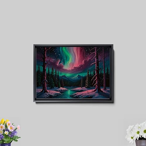 Miniatura 7 de Aurora Borealis, Northern Lights Art, framed canvas print, snow capped mountain landscape art, synthwave vaporwave, Art Decor, Arts