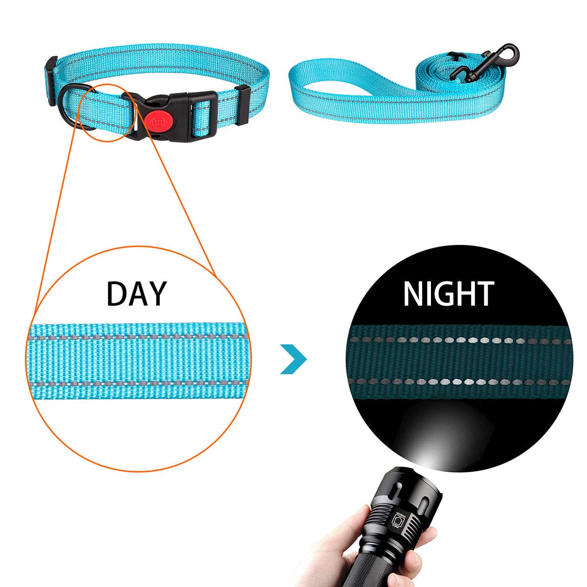 Aeclleca Reflektierendes Hundehalsband & Leine Set – Verstellbar, Weiches Nylon, Mit Sicherheitsschnalle