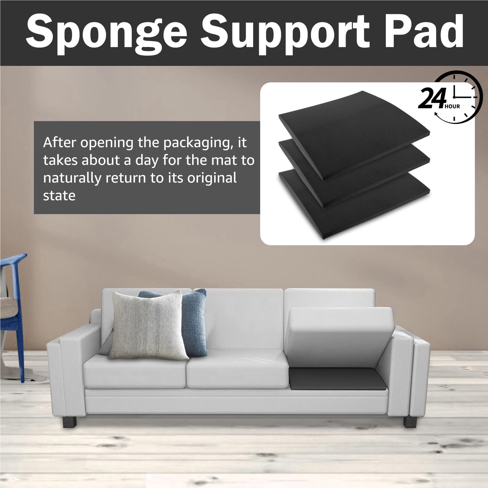 Cuscino di Sostegno in Schiuma per Divano Spugna ad Alta densità for Supporto Cuscino Divano 3 Pezzi | Sotto il cuscinetto di riparazione dell'abbassamento, comodo accessorio for mobili da divano(Black)