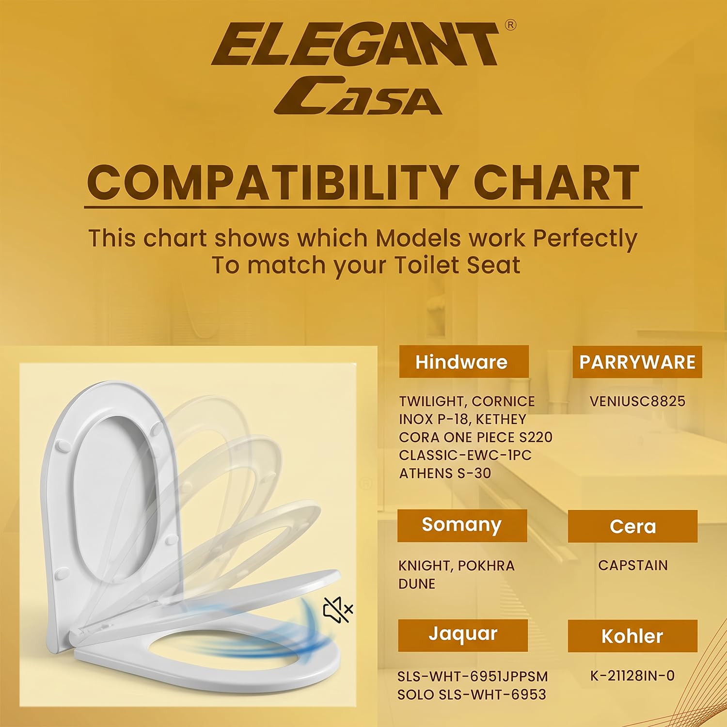 ELEGANT CASA Polypropylene Soft Closing Toilet Seat/Western Toilet Seats Cover for Bathroom/seat for Commode with Stable Hinges- D Shape Design Colour (Glossy White)-1 Set 3