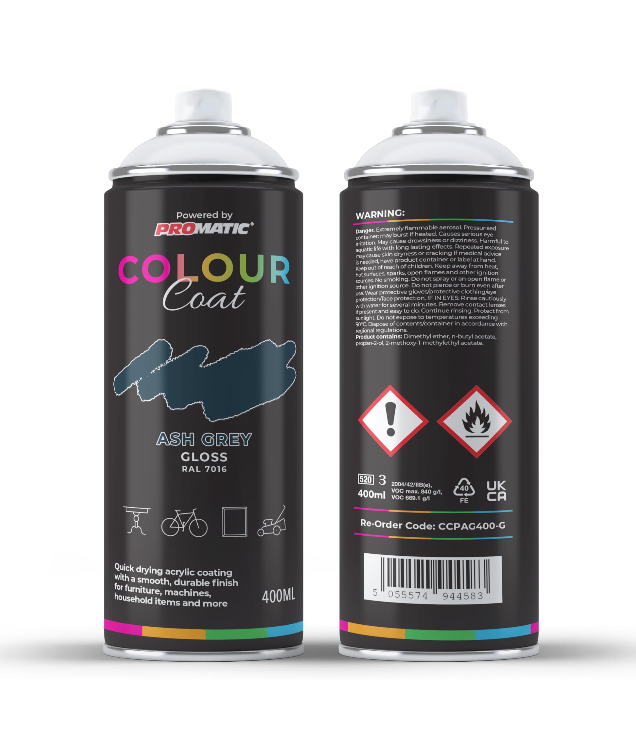 Colour Coat Ash Grey RAL 7016 Gloss 1K Acrylic Spray Paint 400ml