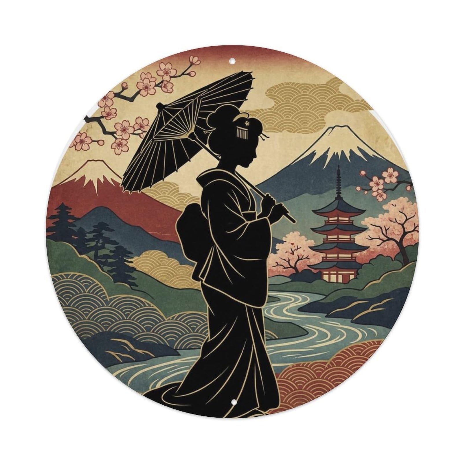 Japanese Geisha Side Silhouette Holding Umbrella Metal Tin Sign
