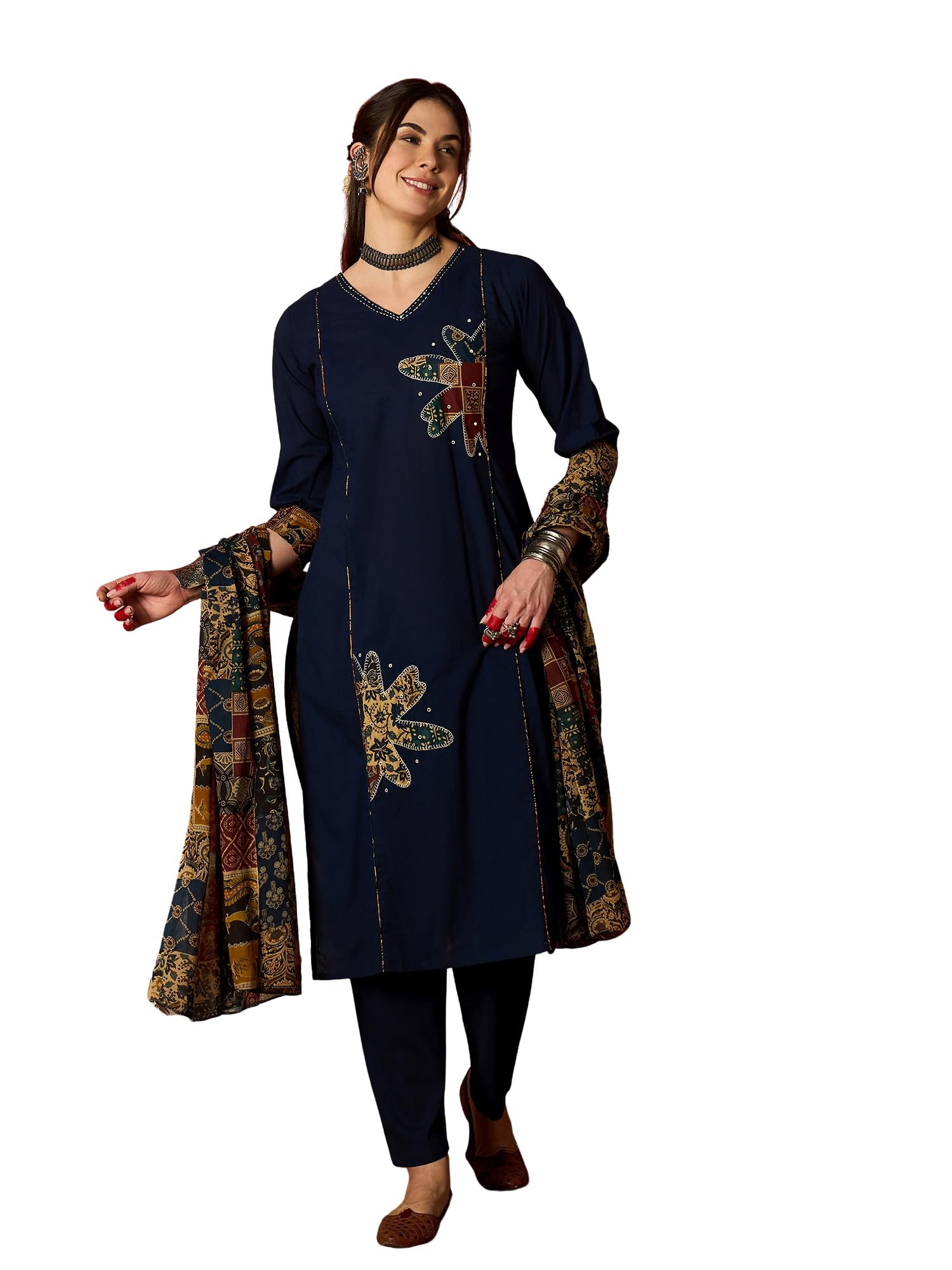 stylum Women's Blue Solid Pure Cotton Straight Kurta Pant Dupatta Set-picture-11
