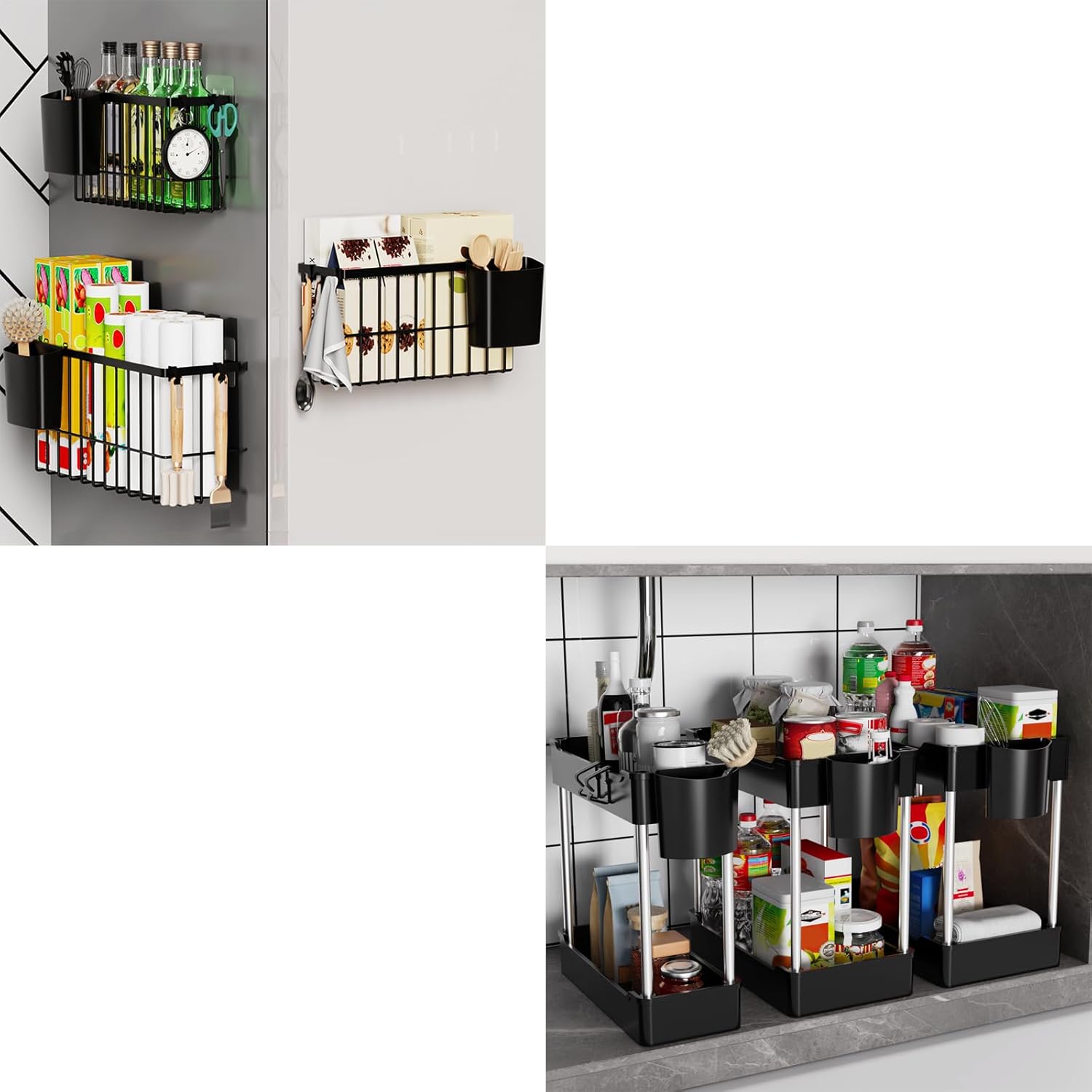 3 Pack Under Sink Organizers and Storage,3 Pack Hanging Storage Basket Organizer for Cabinet door