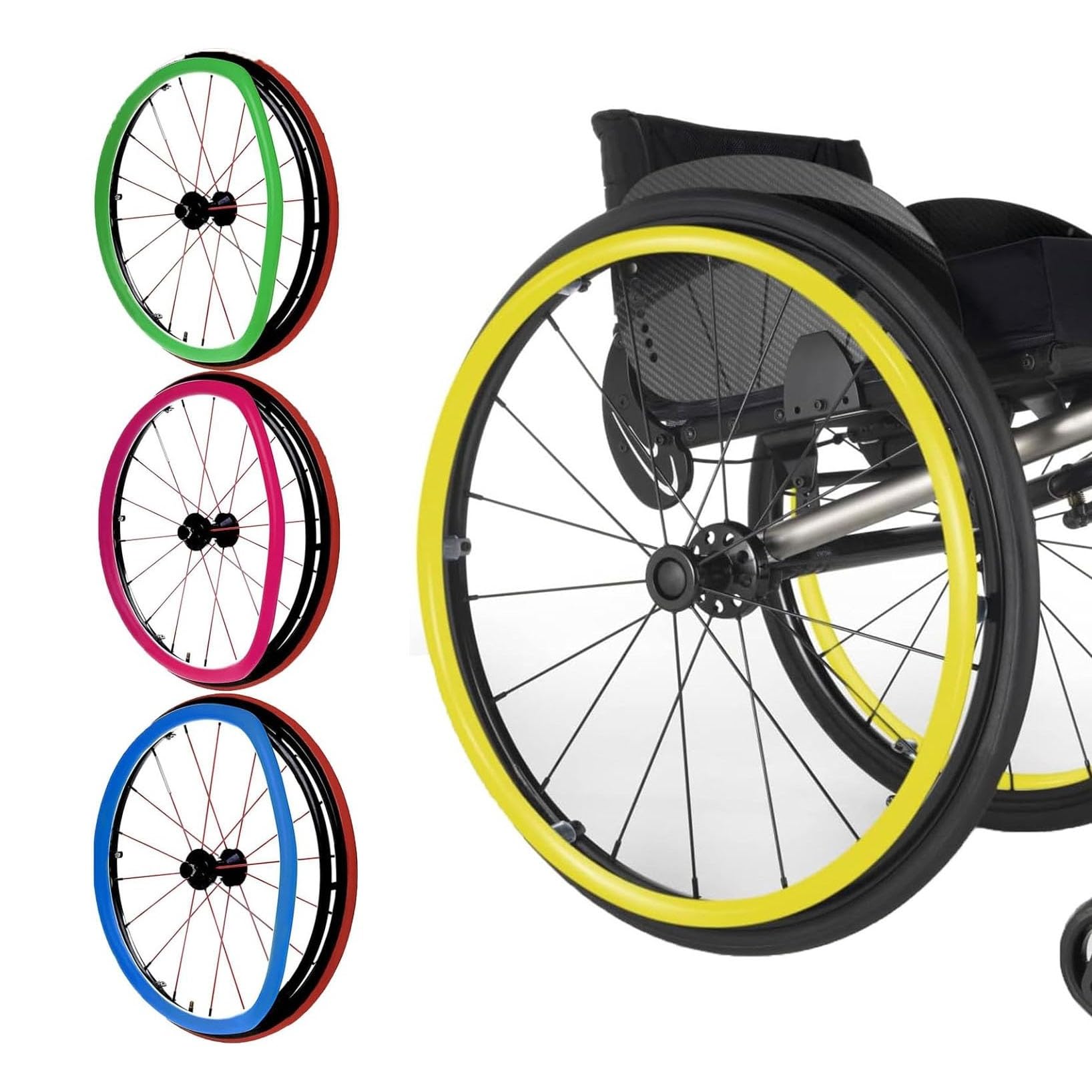 Cubiertas para neumáticos de silla de ruedas, cubiertas de llanta de empuje de silla de ruedas de silicona para adultos de 22 pulgadas, cubierta de empuje manual antideslizante y resistente al desgas