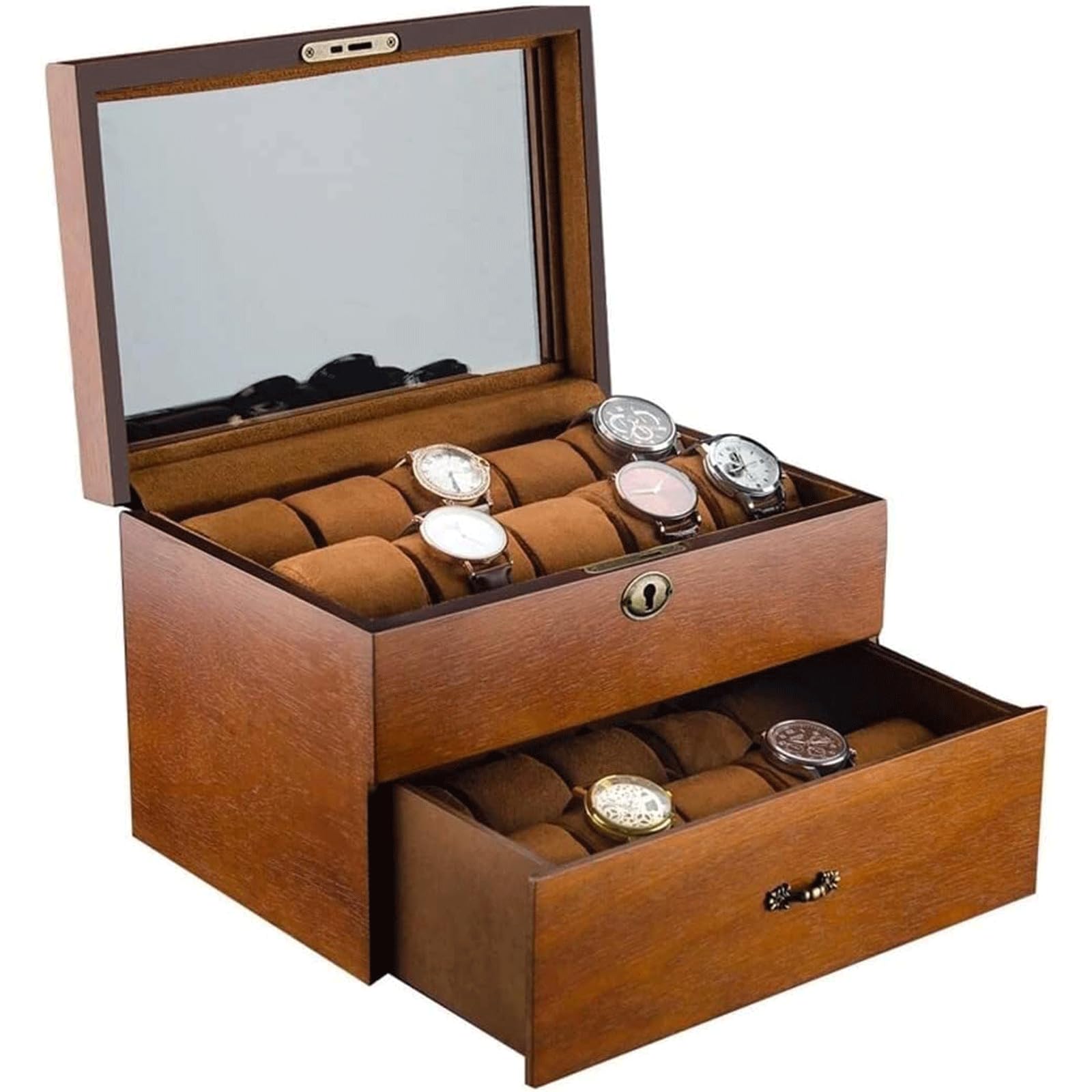 ZUMAHA Exquisito Vitrina de Reloj de Doble Capa, 20 Ranuras, Caja de Almacenamiento de Reloj de Madera Maciza, Caja de joyería de colección, Caja de exhibición de Reloj Retro Durable