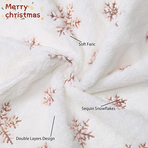 Miniatura 12 de Falda de árbol de Navidad de 48 pulgadas, falda de árbol de piel sintética de lujo con copos de nieve dorados y lentejuelas, alfombrillas grandes