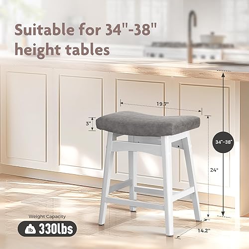 Miniatura 73 de ALPHA HOME Juego de 2 taburetes de bar, taburetes de cocina de madera maciza con cojín de piel sintética gris, taburetes de bar con base de madera