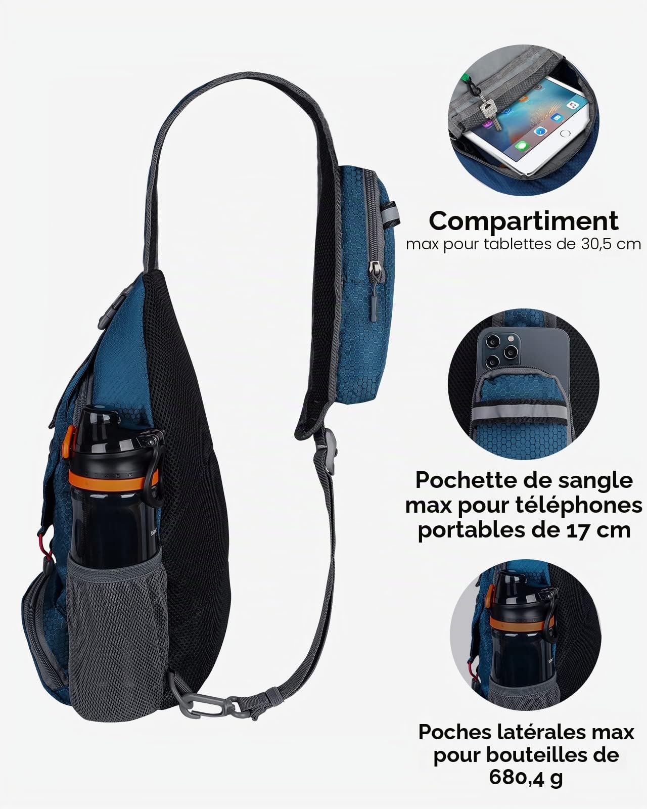 Waterfly Sac Bandoulière Petit Pliable: Sac de Poitrine Léger Sacs à Dos Porté Travers Sacoche Bandouliere pour Sport Randonnée Cyclisme Voyage Excursion Homme et Femme
