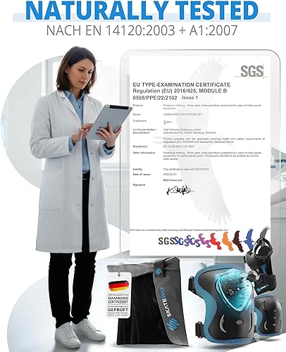 Miniatura 4 de SKATEWIZ Juego de rodilleras y coderas para niños y adultos con protectores de muñeca para patinaje sobre ruedas [6 piezas] - Equipo de protección