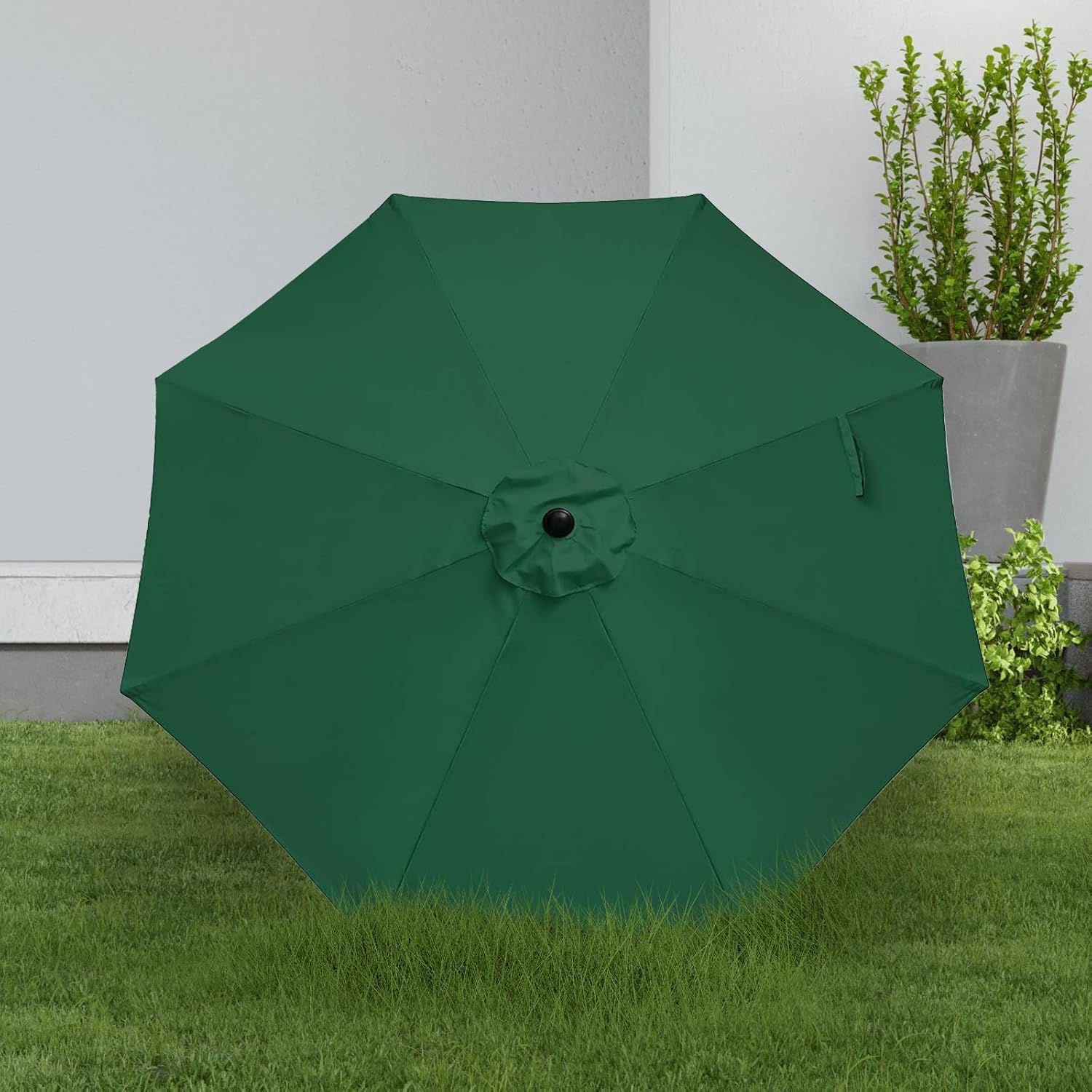 YSSOA 9' Patio Umbrella with 50lbs 20" Capacity Fillable Heavy Duty Round Base, 8 Sturdy Ribs, for Outdoor Lawn, Deck, Poolside, Green and Black
