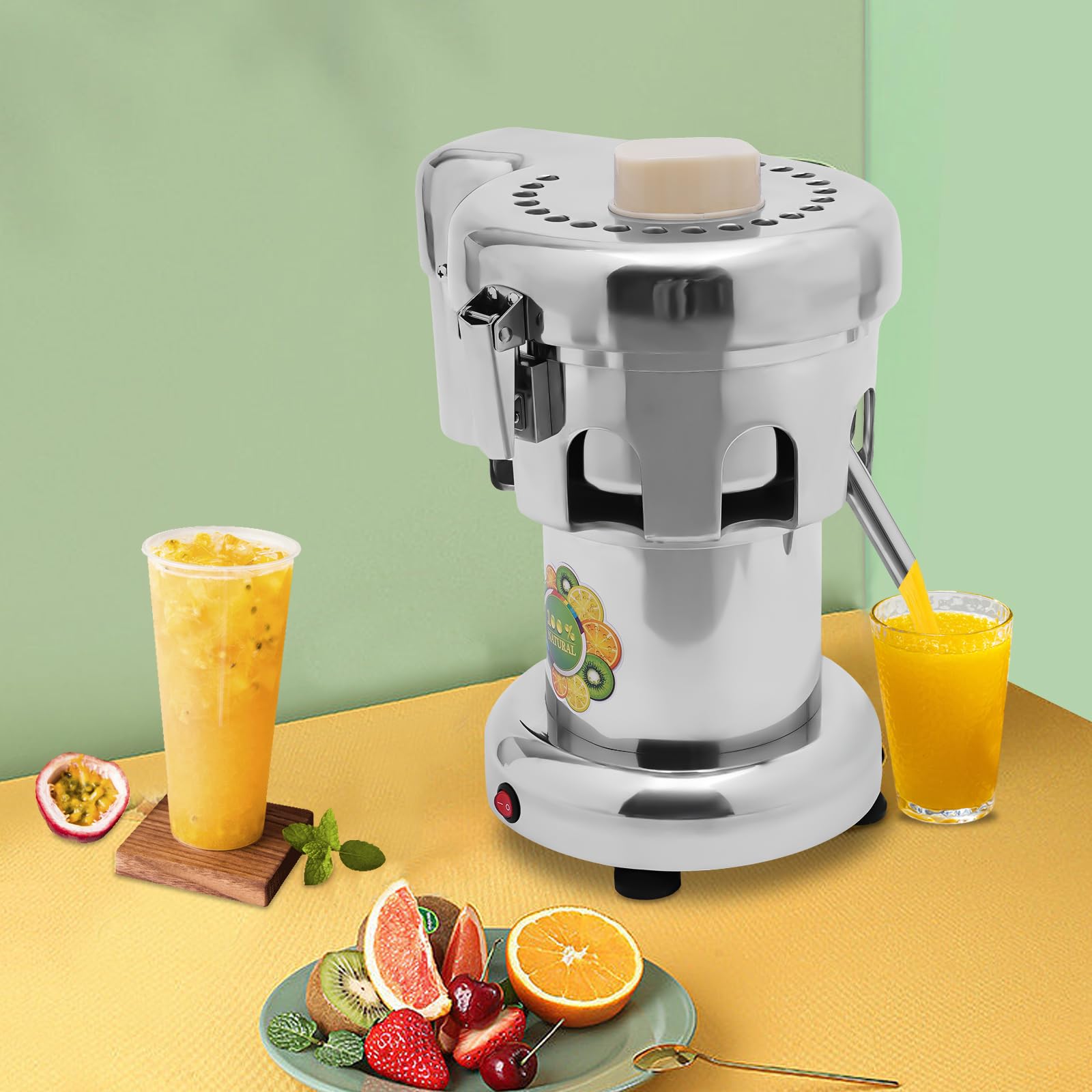 Exprimidor eléctrico de 370 W con separador de orujo, exprimidor de acero inoxidable 2800 rpm de alto rendimiento, fácil de limpiar, diseño desmontable para frutas, verduras, hogar, oficina