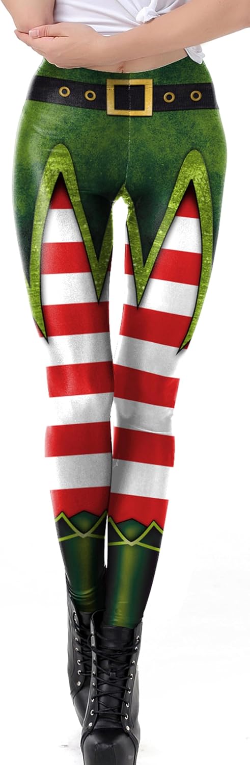 SEAUR Women's Ugly Christmas Holiday Leggings Funny 3D Printed Xmas Tights Pants High Waist Sexy Skinny Yoga Workout Legging
