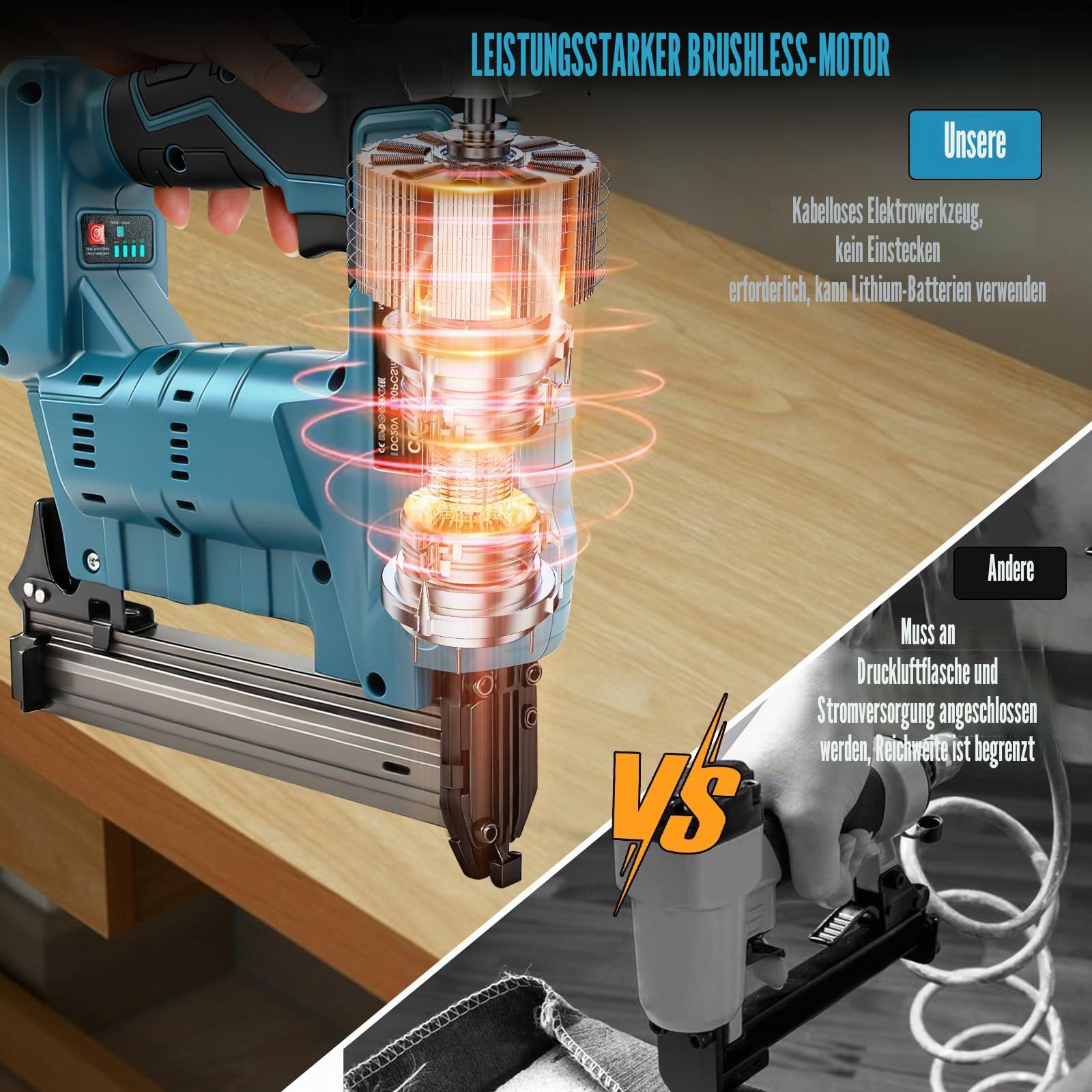 Brad Kabellose Nagelpistole, kompatibel mit Makita 18 V Akku, verbesserte 2-in-1 elektrische Nagelpistole/Tackerpistole für Holzbearbeitung, mit 1000 Nägeln und 1000 Klammern