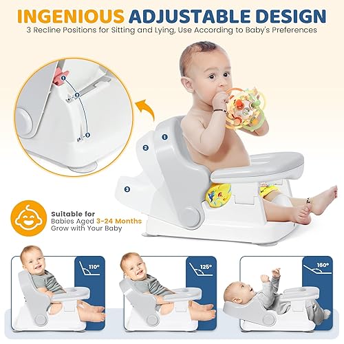 Miniatura 2 de Orzbow Asiento de baño para bebés sentados, asientos de baño para bebés de 6 a 12 a 24 meses en adelante con respaldo ajustable, bañera