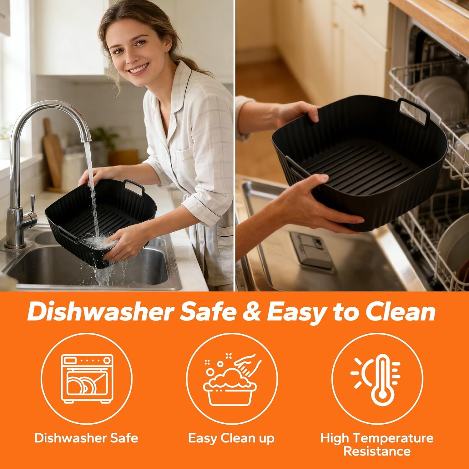 SelfTek 2 Pack Silicone Air Fryer Liners for Ninja Crispi Pro AS101CY - 2 Silicone Liners for 6 QT & 2.5 QT Glass Container, Easy Clean Air Fryer Basket Liners, Reusable Air Fryer Replacement Parts
