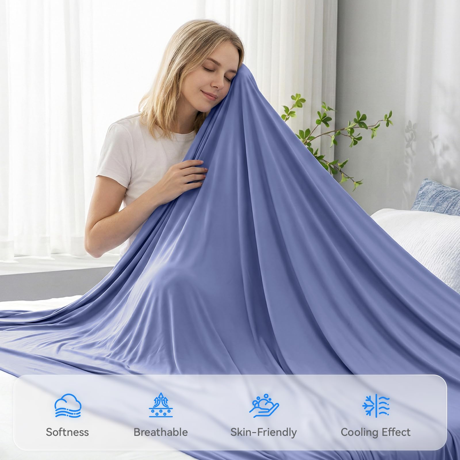 Enfriamiento de Verano, Manta refrescante para Sudores nocturnos, Japonesa Q-MAX> 0,45, Manta de Verano para Cama, sofá, Silla, Viajes, para Dormir Caliente, Liso-Azul, 228 x 259 cm