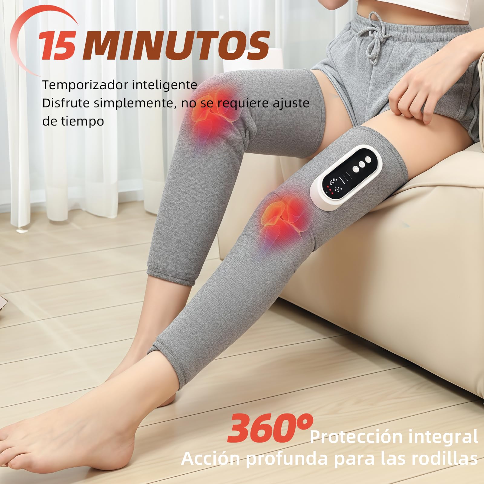 Masajeador piernas sin cables compresión aire 6 cámaras calor rodilla