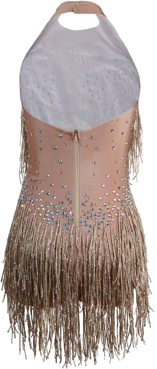 Gold Sparkly Rhinestone Bodysuit for Women Fringe Top Dance Leotard Drag Queen Costumes Outfit