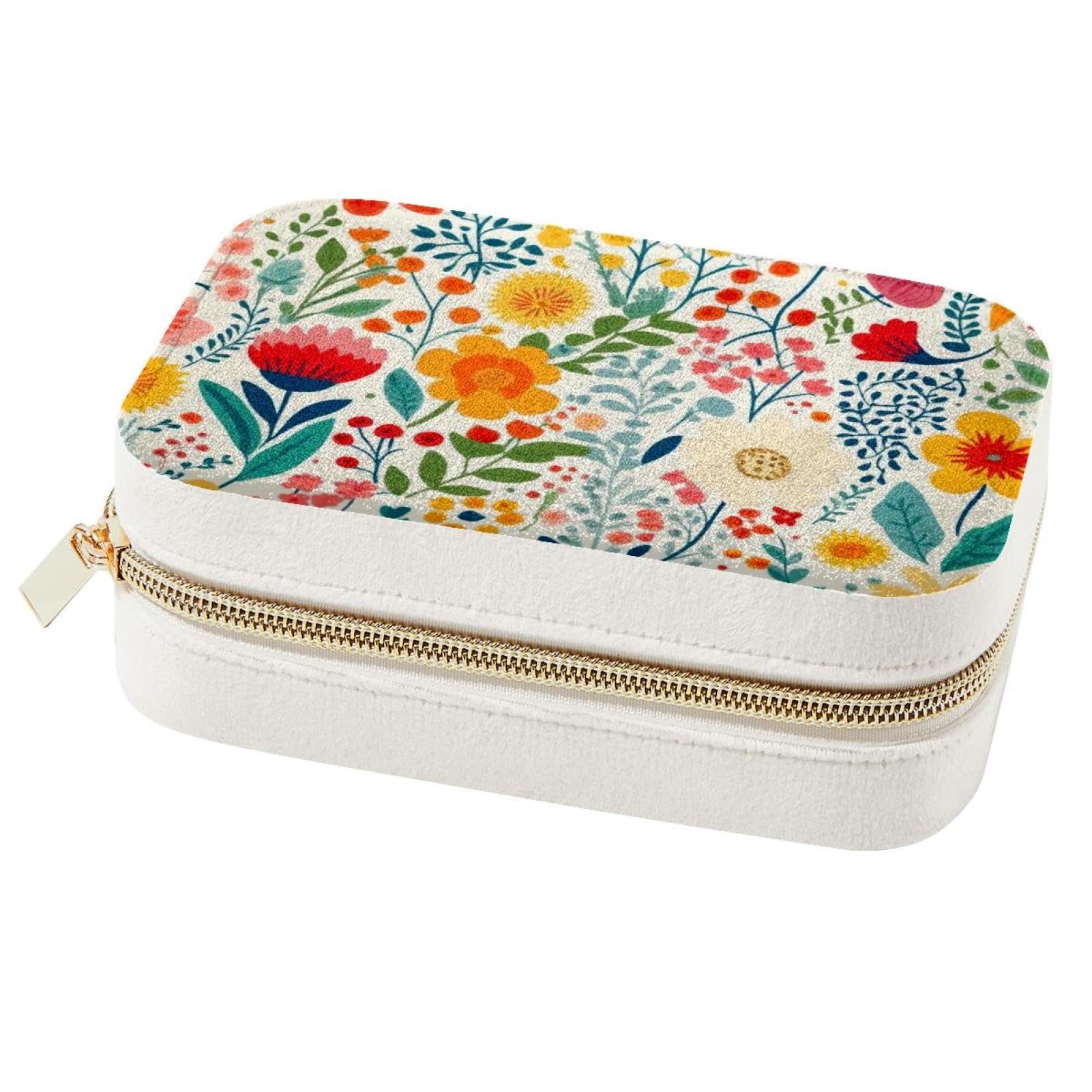 Boîte à bijoux portable à motif floral pour bagues et colliers