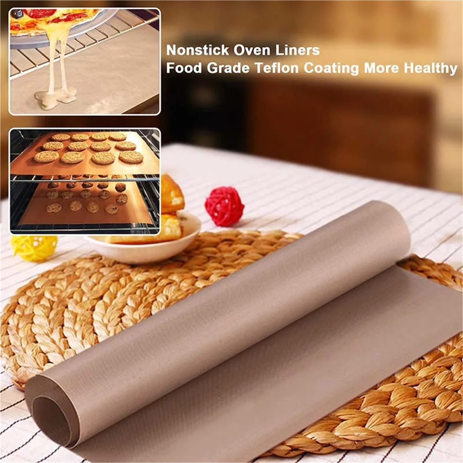 Ofenmatte Wiederverwendbare Backmatte, Antihaft-Faser, ölbeständiges Papiertuch, Ofenunterlage, Ofen- und Mikrowellen-Backmatte for die Küche FüR Backofen Mikrowelle(5 Pcs 60x40cm)
