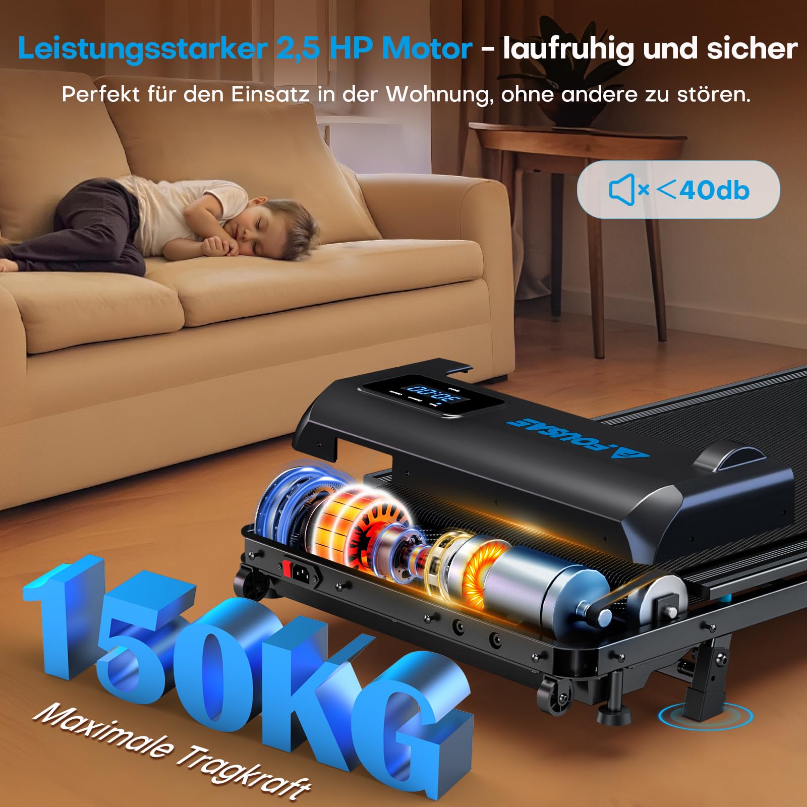 Walking Pad, 1-10 km/h Laufband für Zuhause mit 9% Steigung, 2.5HP Walking Machine mit LED-Anzeige, Fernbedienung, 12 Programes, Doppelter Stoßdämpfung Bis 150kg Belastbar