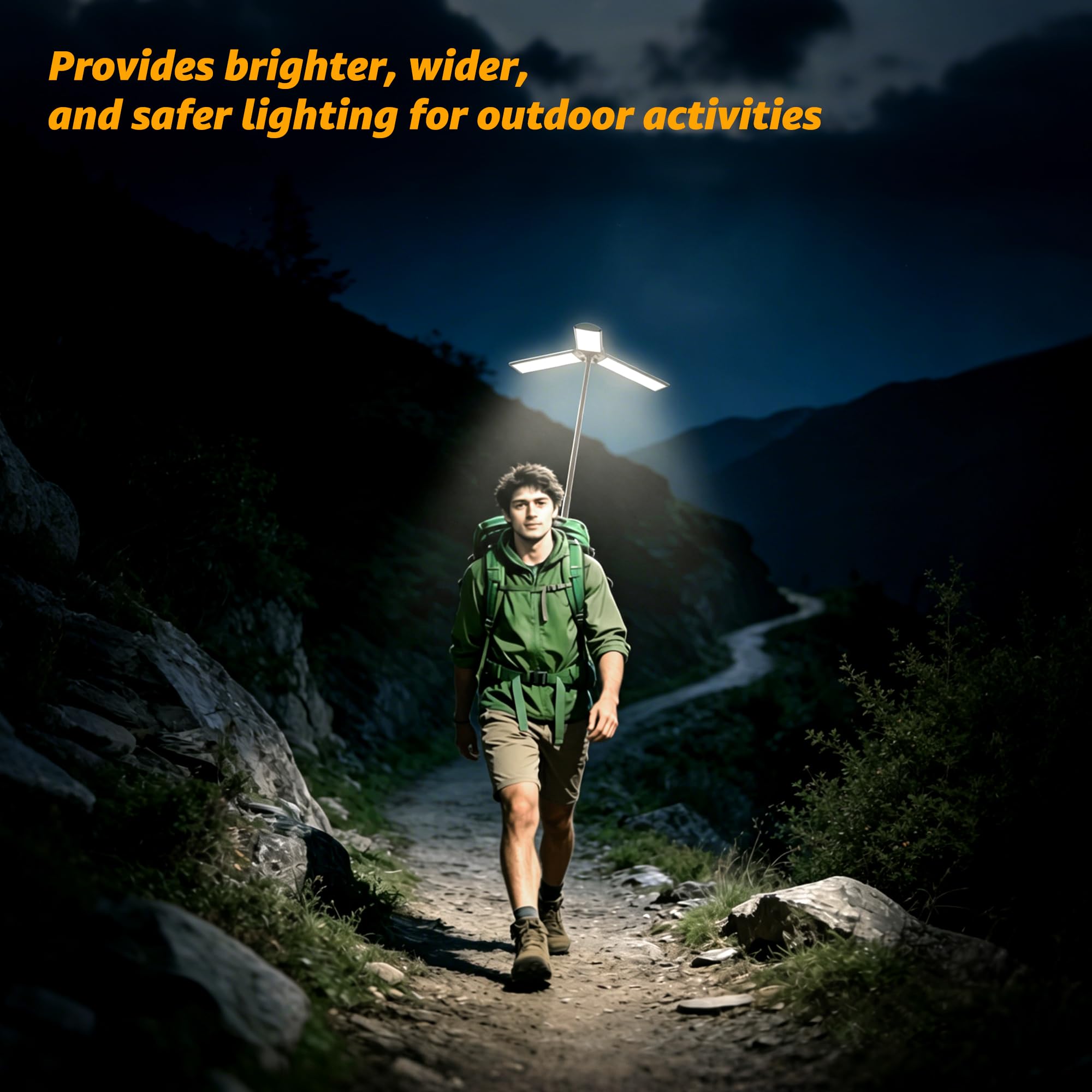 Ollny Teleskop Campinglampe Aufladbar, Camping Lampe Akku mit Stativ, 3 Lichtfarben & Dimmbar, LED Campinglicht mit Taschenlampe & USB Powerbank für Camping, Outdoor, Reise, Wohnwagen