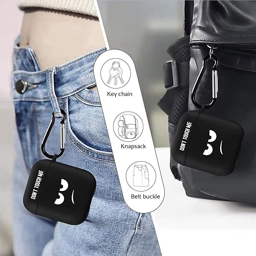 Miniatura 7 de Funda para AirPods Pro Cute 2019, Don't Touch My PODS Negro Cool Cover con llavero Big Eyes Cute Cartoon para AirPods Pro, a prueba de golpes y
