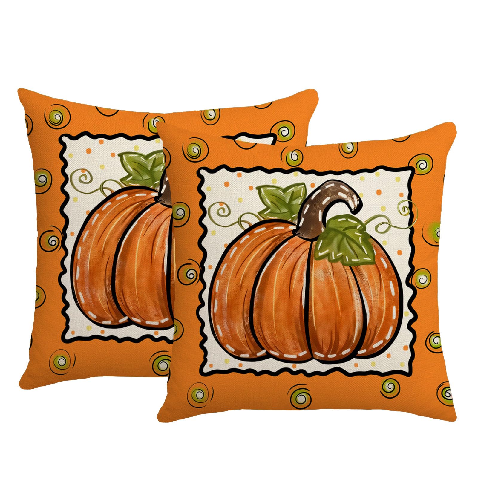 KLUSIET Fall Pillow Covers 18x18 Inch Set of 2, Pumpkin Maple Leaves Decorations Throw Pillow Covers, Throw Cushion Cover for Autumn Thanksgiving Farmhouse Sofa Decor(2pcs,E)