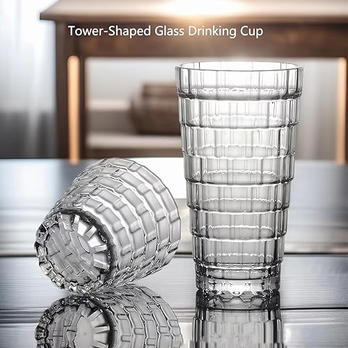 Miniatura 6 de Juego de 6 vasos vintage con forma de ladrillo de 15 onzas, vasos de vidrio Mojito apilables, para cerveza, cóctel, whisky, jugo y bebidas mixtas.