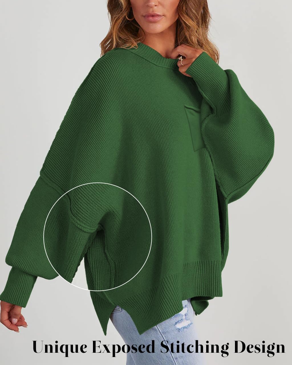 Women's Oversized Sweaters 2025 Crewneck Long Sleeve Batwing Pullover Tops - Image 4