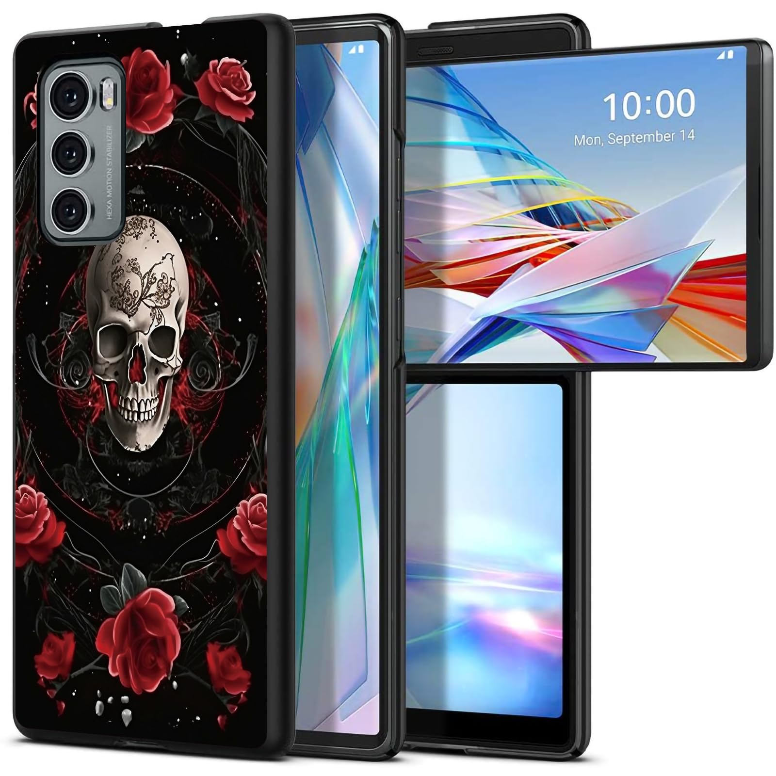 Rose Skull for LG Wing 5G 6.8" Phone Case, Slim Phone Case for LG Wing (2020), Hard PC Shookproof Wireless Charging Men/Women Cover for LG Wing 5G