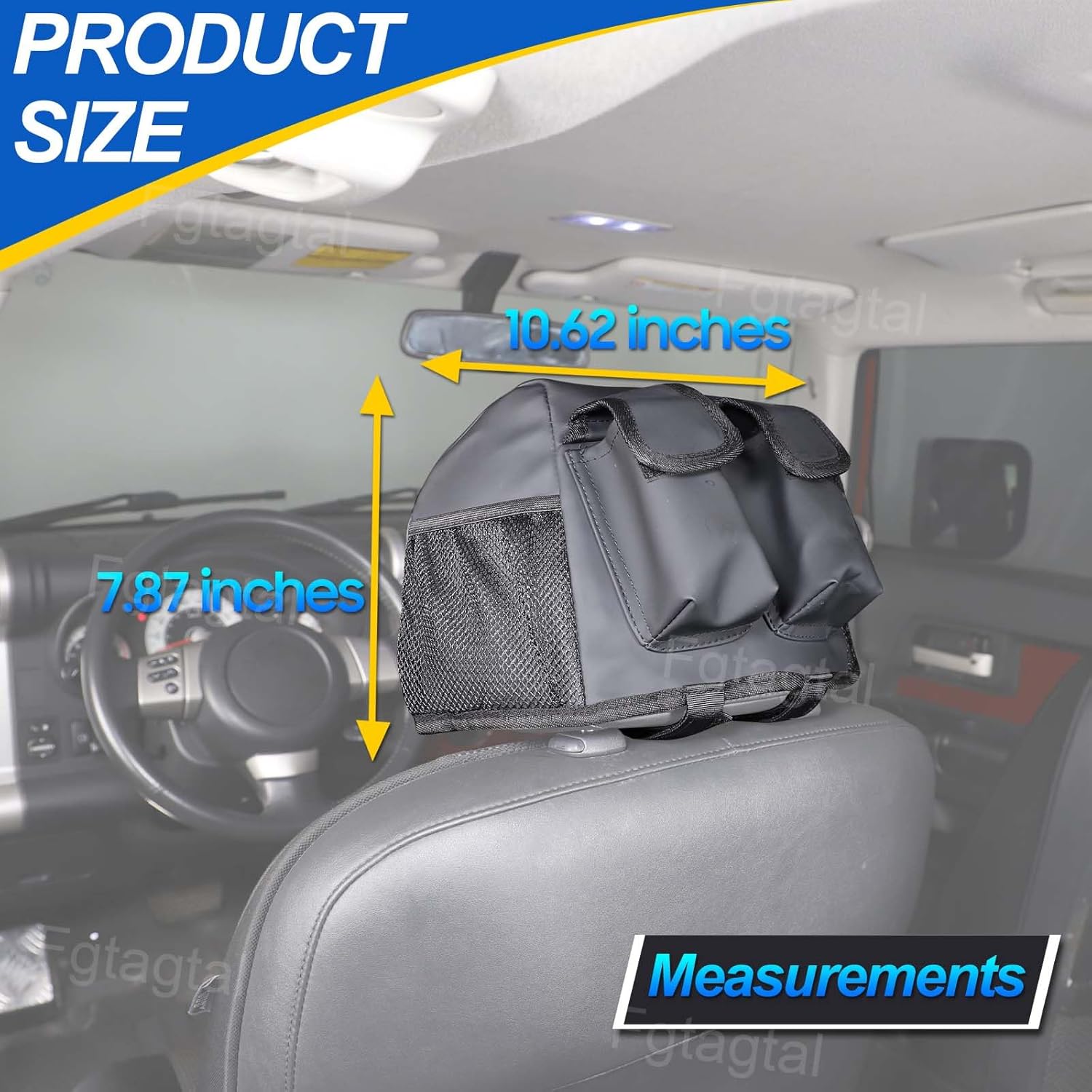 Car Headrest Storage Bag Compatible with Toyota FJ Cruiser 2007-2021, Seat Back Hanging Bag Organizer Oxford Cloth Car Storage Bag Pouch Pocket Space Saving, 1PCS