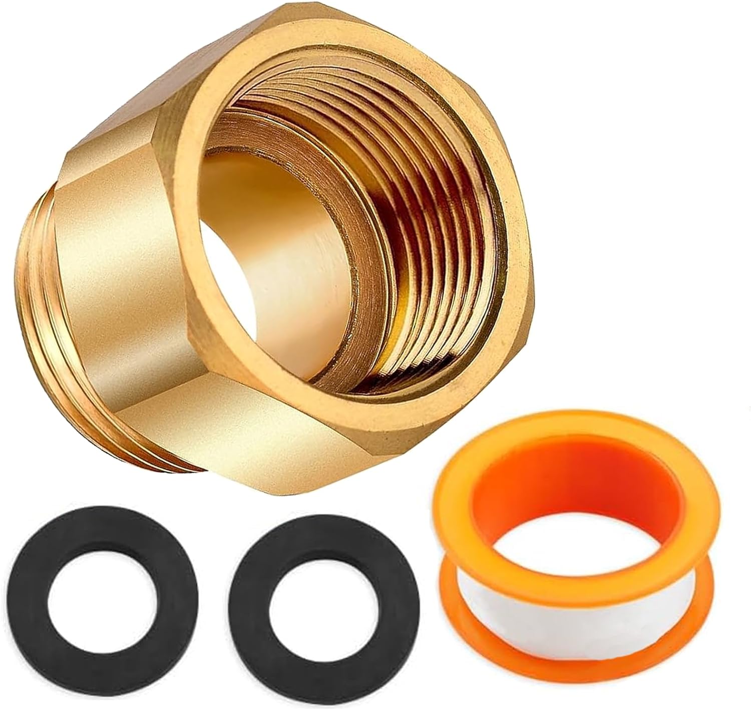 Gmngis Hose Bib Brass Adapter with Washers 11/16" Fine